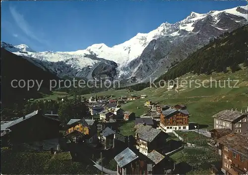 Saas Fee mit Allalinhorn Feegletscher Dom und Lenzspitze Kat. Saas Fee