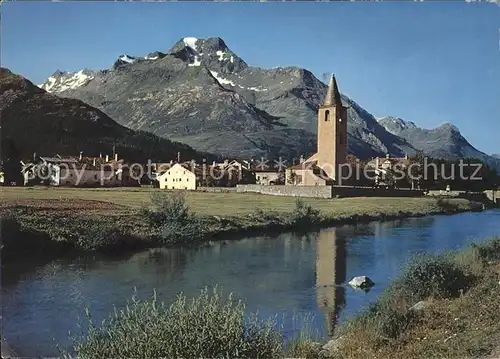 Sils Baselgia Ortsansicht mit Piz La Margna Kat. Sils Baselgia