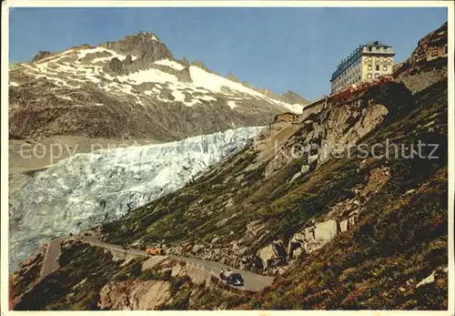 Rhonegletscher Glacier du Rhone mit Furkastrasse und Hotel Belvedere Kat. Rhone