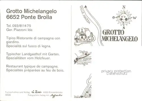 Ponte Brolla Grotto Michelangelo Ristorante Kat. Tegna
