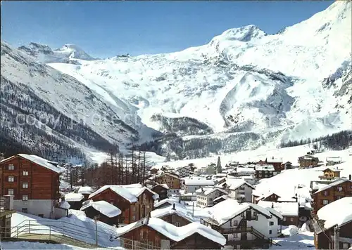 Saas Fee mit Allalinhorn Feegletscher und Alphubel Kat. Saas Fee