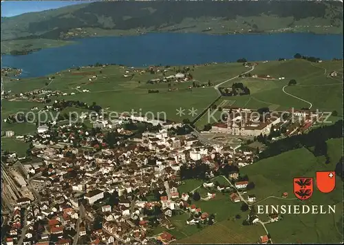 Einsiedeln SZ mit Kloster und Sihlsee Fliegeraufnahme / Einsiedeln /Bz. Einsiedeln
