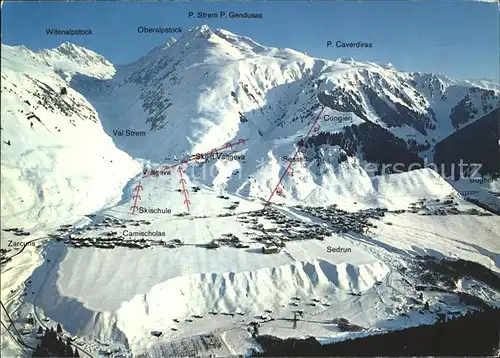 Sedrun Totalansicht mit Alpenpanorama Kat. Sedrun