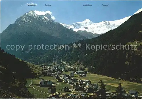 Saas Grund mit Mittaghorn Egginer Allalinhorn Feekopf Kat. Saas Grund
