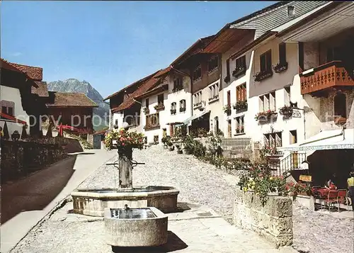 Gruyeres FR Dorfpartie Dorfbrunnen Kat. Gruyeres