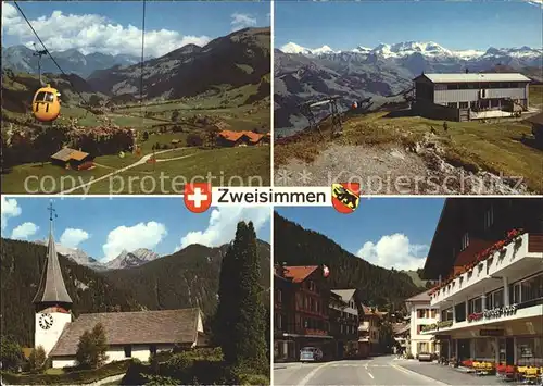 Zweisimmen Gondelbahn Kirche Bergstation Dorfpartie Kat. Zweisimmen