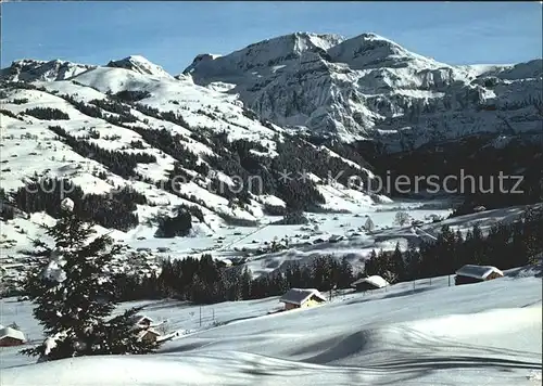 Lenk Simmental Dorf mit Wildstrubel Kat. Lenk Simmental