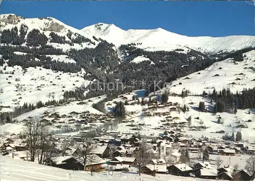 Lenk Simmental Dorf mit Schatt und Seewlenhorn Laveygrat Kat. Lenk Simmental