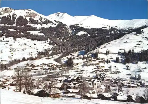 Lenk Simmental Dorf mit Schatt und Seewlenhorn Laveygrat Kat. Lenk Simmental