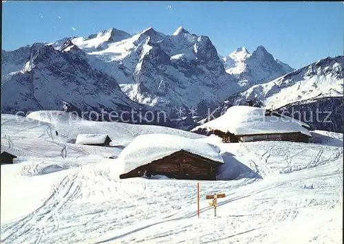 Hasliberg Kaeserstatt im Schnee Wetterhorngruppe Kat. Meiringen