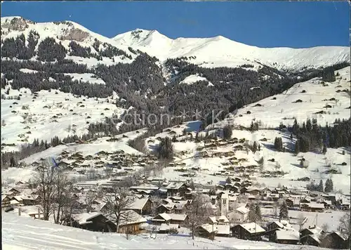 Lenk Simmental Dorf mit Schatt und Seewlenhorn Laveygrat Kat. Lenk Simmental