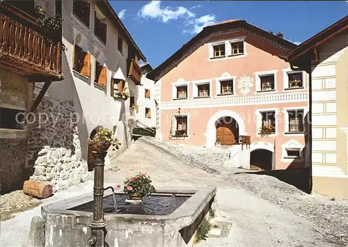 Ftan Dorfpartie mit Brunnen Kat. Ftan