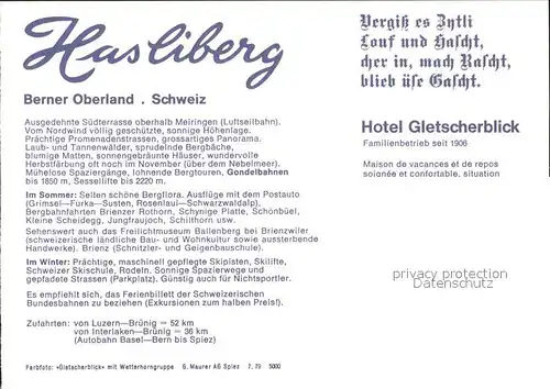 Hasliberg Hotel Gletscherblick Gastraum Kat. Meiringen