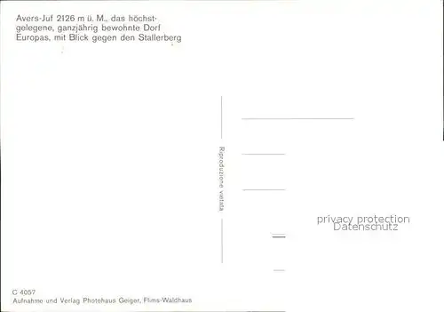 Juf Avers Avers hoechstgelegenes Dorf Europas / Juf /Bz. Hinterrhein