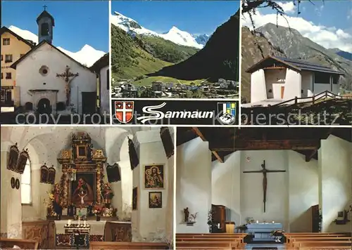 Samnaun Dorf Panorama Altes und neues Gotteshaus Inneres Kat. Samnaun Dorf