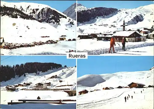 Rueras Panorama Dorfpartien Skilaeufer Kat. Rueras