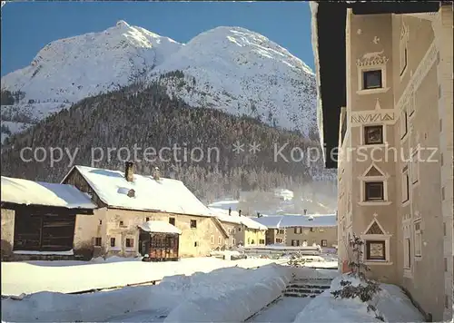 La Punt Chamues ch Dorfpartie mit Piz Misaun Kat. La Punt Chamues ch