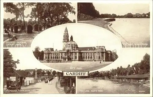 Cardiff Wales City Hall Gorsedd Gardens Cathay Park Lake Roath Park Promenade Kat. Cardiff