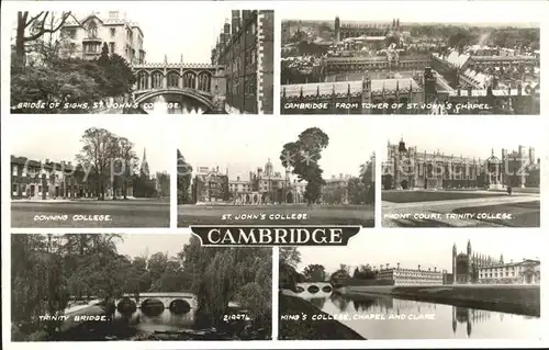 Cambridge Cambridgeshire Colleges Trinity Bridge Chapel and Clare Valentine's Post Card / Cambridge /Cambridgeshire CC
