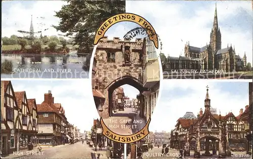 Salisbury Cathedral River High Street Gate Poultry Cross Kat. Salisbury