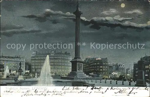London Trafalgar Square at night Moonlight Monument Fountain Kat. City of London