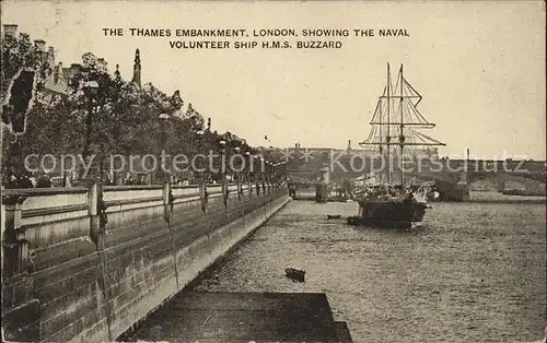 London Thames Embankment Naval Volunteer Ship HMS Buzzard Kat. City of London