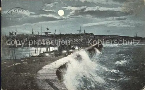 Arbroath Rough Sea Pier Valentines Moonlight Series Kat. Angus