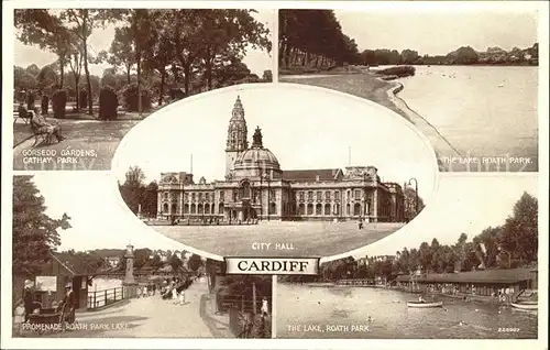 Cardiff Wales Grosedd Gardens Cathay Park Lake Roath Park Promenade City Hall Kat. Cardiff