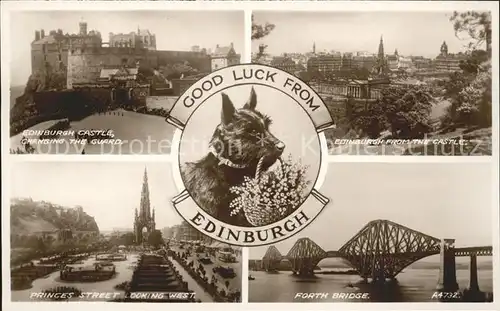 Edinburgh Castle Princes Street Forth Bridge Dog Valentine s Post Card Kat. Edinburgh