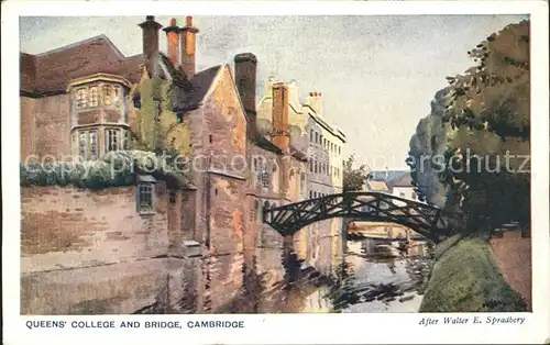 Cambridge Cambridgeshire Queens College and Bridge after Walter E. Spradbery Kuenstlerkarte / Cambridge /Cambridgeshire CC