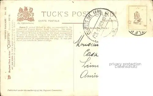 Oxford Oxfordshire James I History Tucks Oilette Serie Oxford Pageant No 9518 Kuenstlerkarte / Oxford /Oxfordshire