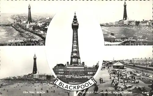 Blackpool Aerial view Tower Central Beach Rockery Promenade South Shore Valentine s Post Card Kat. Blackpool