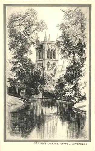 Cambridge Cambridgeshire St John's College Chapel Drawing Kuenstlerkarte / Cambridge /Cambridgeshire CC