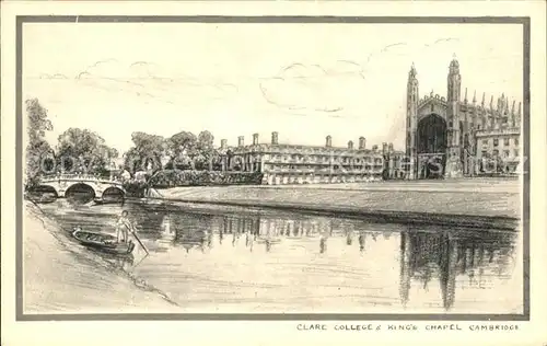 Cambridge Cambridgeshire Clare College and King's Chapel Drawing Kuenstlerkarte / Cambridge /Cambridgeshire CC
