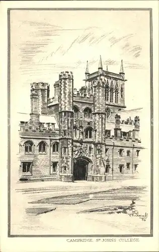 Cambridge Cambridgeshire St John's College Drawing Kuenstlerkarte / Cambridge /Cambridgeshire CC