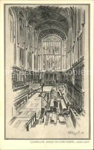 Cambridge Cambridgeshire King's College Chapel Choir Drawing Kuenstlerkarte / Cambridge /Cambridgeshire CC