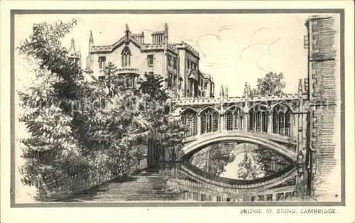 Cambridge Cambridgeshire Bridge of Sighs Drawing Kuenstlerkarte / Cambridge /Cambridgeshire CC