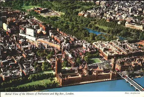 London Houses of Parliament and Big Ben Thames aerial view Kat. City of London
