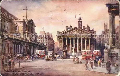 London Bank of England and Royal Exchange Kuenstlerkarte Kat. City of London