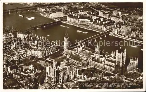 London Houses of Parliament Westminster Abbey County Hall Thames Bridge aerial view Kat. City of London