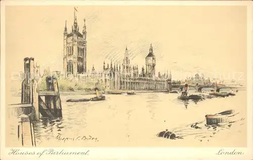 London Houses of Parliament Kuenstlerkarte Kat. City of London