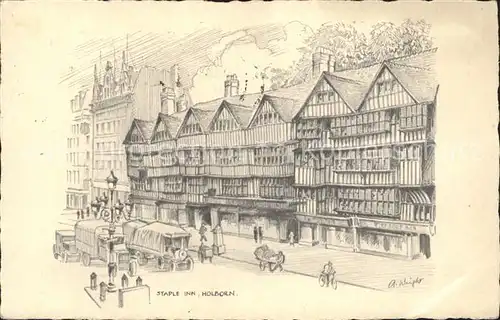 London Staple Inn Holborn Old Houses Kuenstlerkarte Kat. City of London