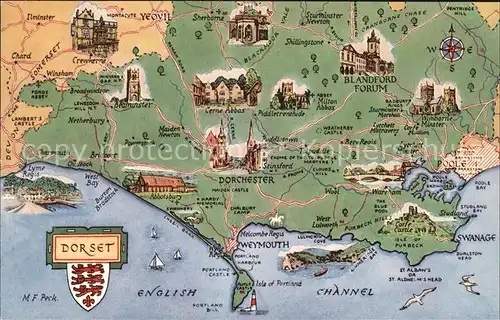 Weymouth Dorset Map of Dorset County Wappen Landkarte / Weymouth and Portland /Dorset CC