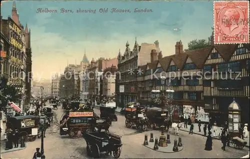 London Holborn Bars Old Houses Pferdekutschen Stempel auf AK Kat. City of London