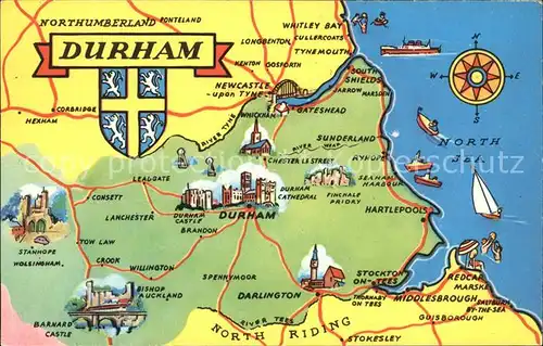 Durham UK Map of Durham County Wappen Landkarte / Durham /Durham CC