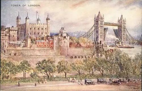 London Tower of London Water Colour by B. Gerald Kuenstlerkarte Kat. City of London