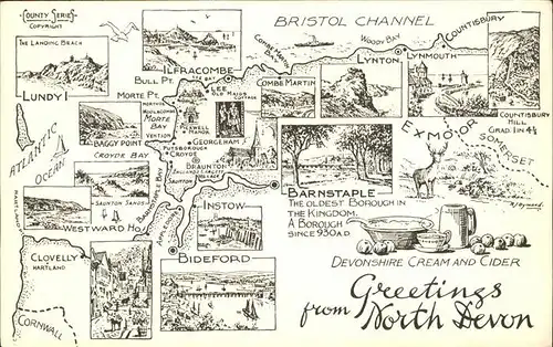 North Devon Attractions of the Disctrict Bristol Channel Illustration Kat. North Devon
