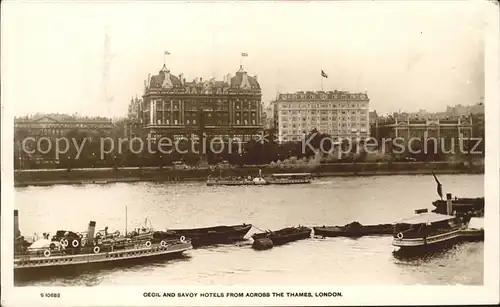 London Cecil and Savoy Hotels from across the Thames Steamer Kat. City of London