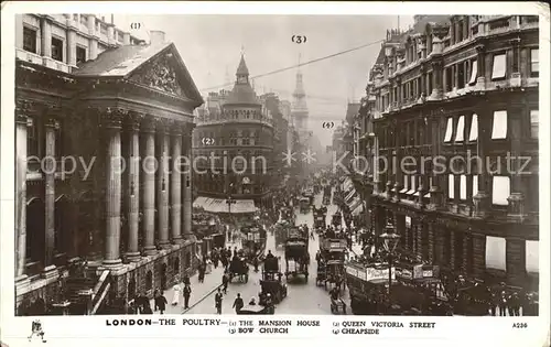 London The Poultry Mansion House Queen Victoria Street Bow Church Cheapside Tuck s Post Card Kat. City of London