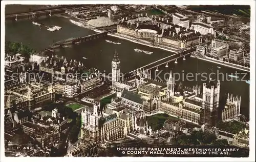 London Houses of Parliament Westminster Abbey County Hall Bridge aerial view Kat. City of London